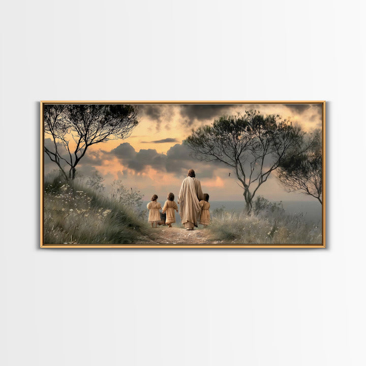 Evening Shepherd Guide – Framed Canvas Print – Jesus Painting – Christian Wall Art – Christian Art Canvas – Large Christian Painting – Chri