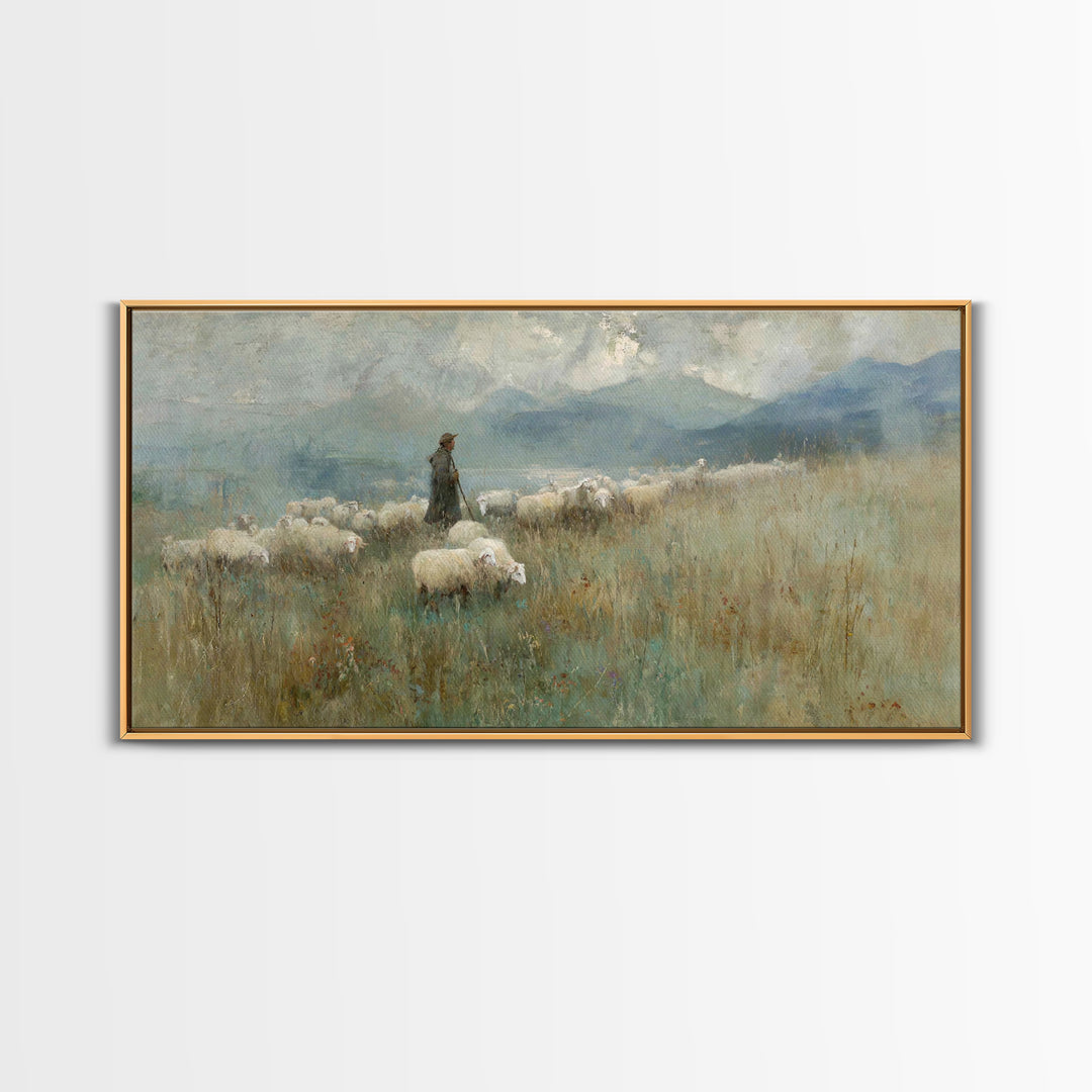 Mountain Shepherd Path – Framed Canvas Print – Christian Wall Art – Jesus Painting – Christian Art Canvas – Vintage Christian Art – Christi