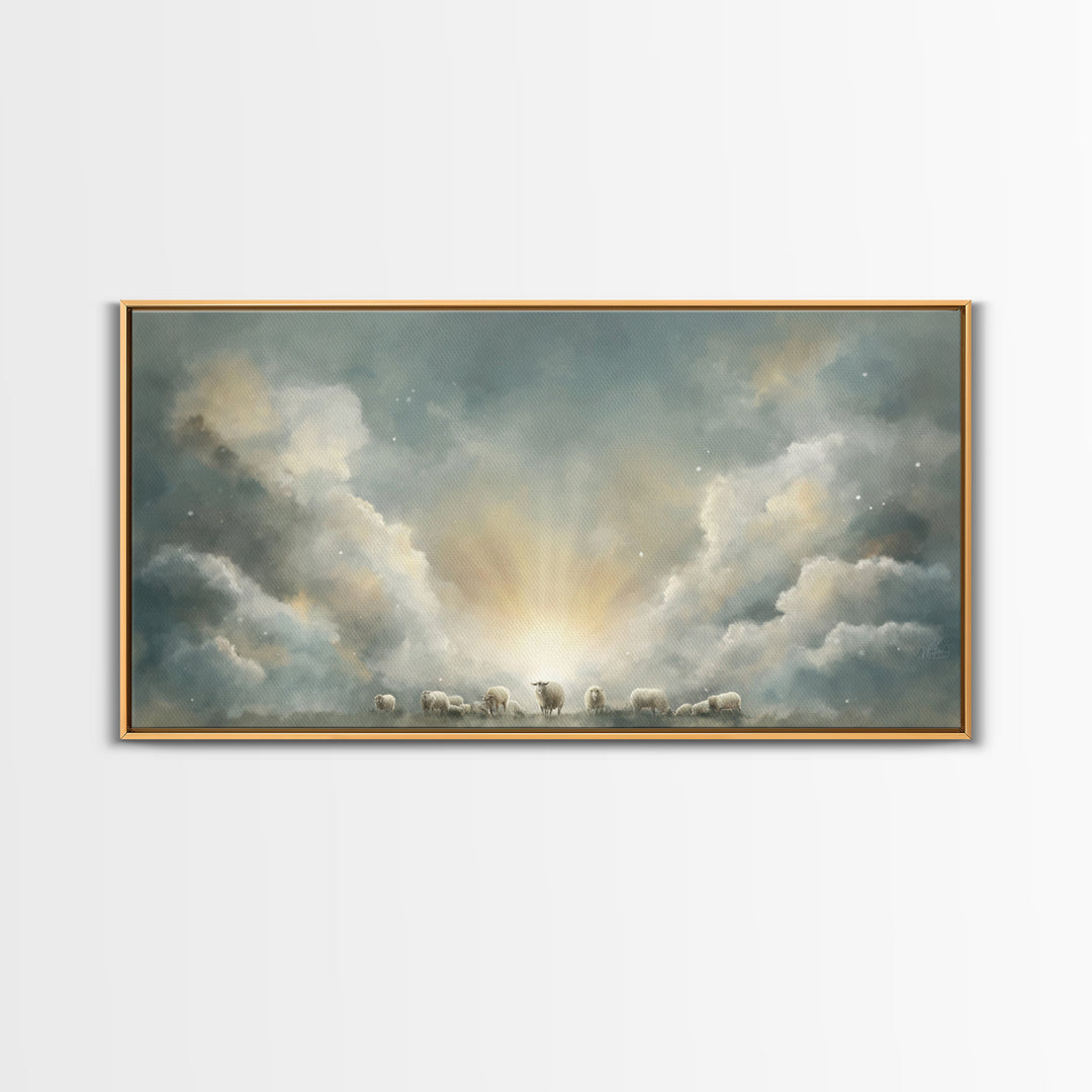 Shepherd’s Dawn Peace – Framed Canvas Print – Christian Art Canvas – Christian Wall Art – Christian Painting – Subtle Christian Art – Chris