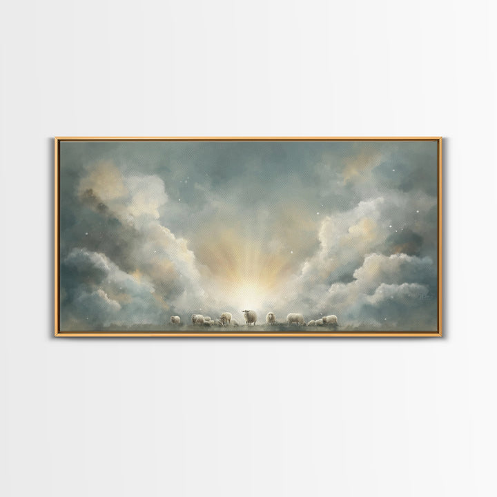 Shepherd’s Dawn Peace – Framed Canvas Print – Christian Art Canvas – Christian Wall Art – Christian Painting – Subtle Christian Art – Chris