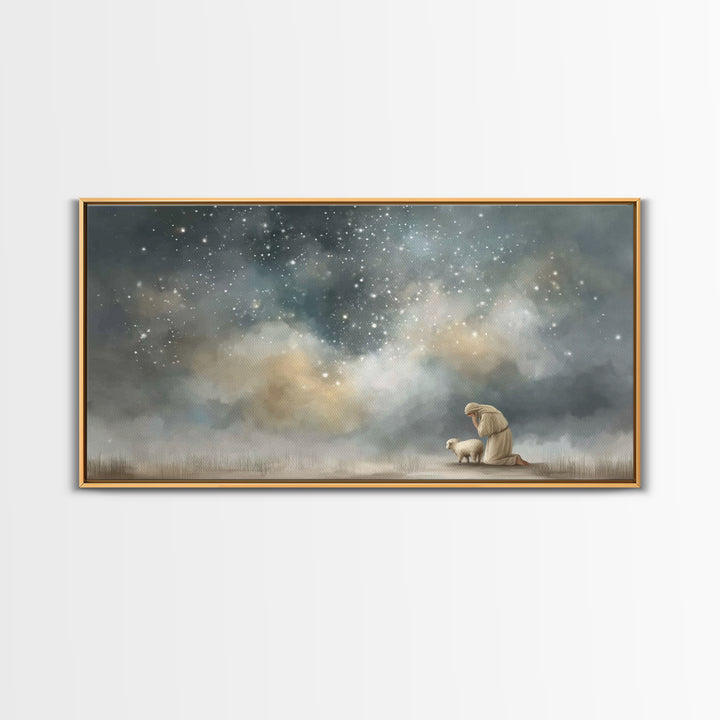 Shepherd’s Peace, Framed Canvas Print, Christian Wall Art, Christian Art Canvas, Jesus Painting, Christian Christmas Art, Christmas Art Pri
