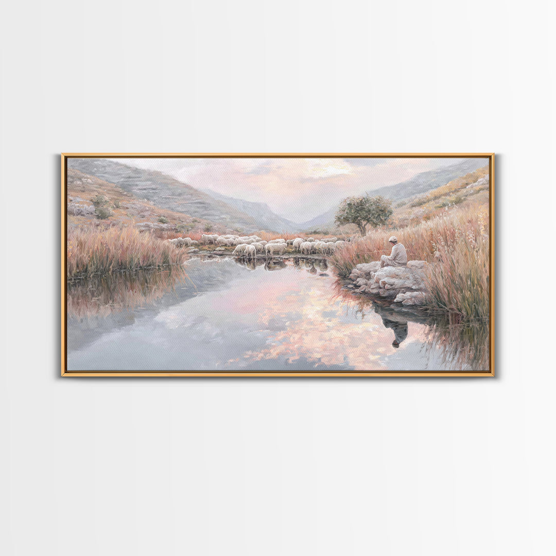 Pastoral Reverence – Framed Canvas Print – Christian Art Canvas – Christian Wall Art – Christian Christmas Art – Jesus Painting – Christmas
