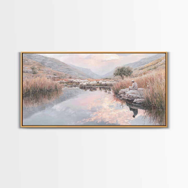Pastoral Reverence – Framed Canvas Print – Christian Art Canvas – Christian Wall Art – Christian Christmas Art – Jesus Painting – Christmas