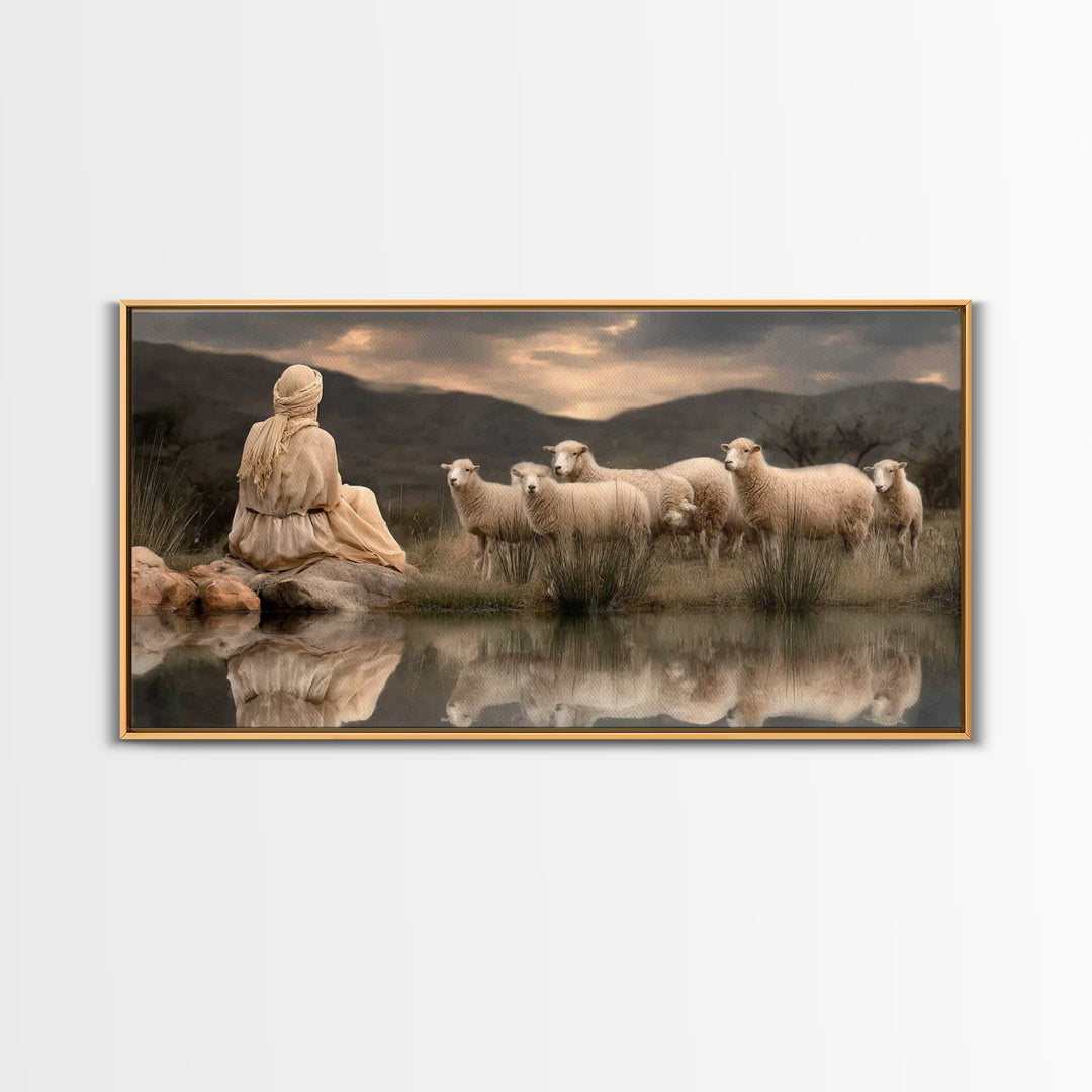 Shepherd’s Reflection – Framed Canvas Print – Christian Art Canvas – Christian Wall Art – Christian Art – Christian Painting – Christian De