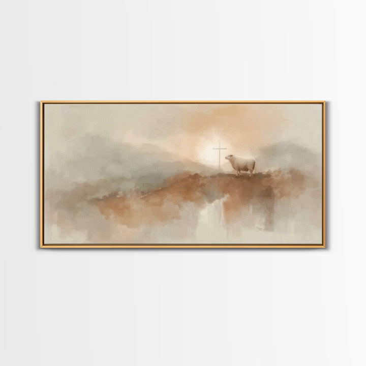 Cross On The Hill | Framed Canvas Print | Christian Art Canvas | Christian Wall Art | Christian Art Painting | Christian Decor | Christian