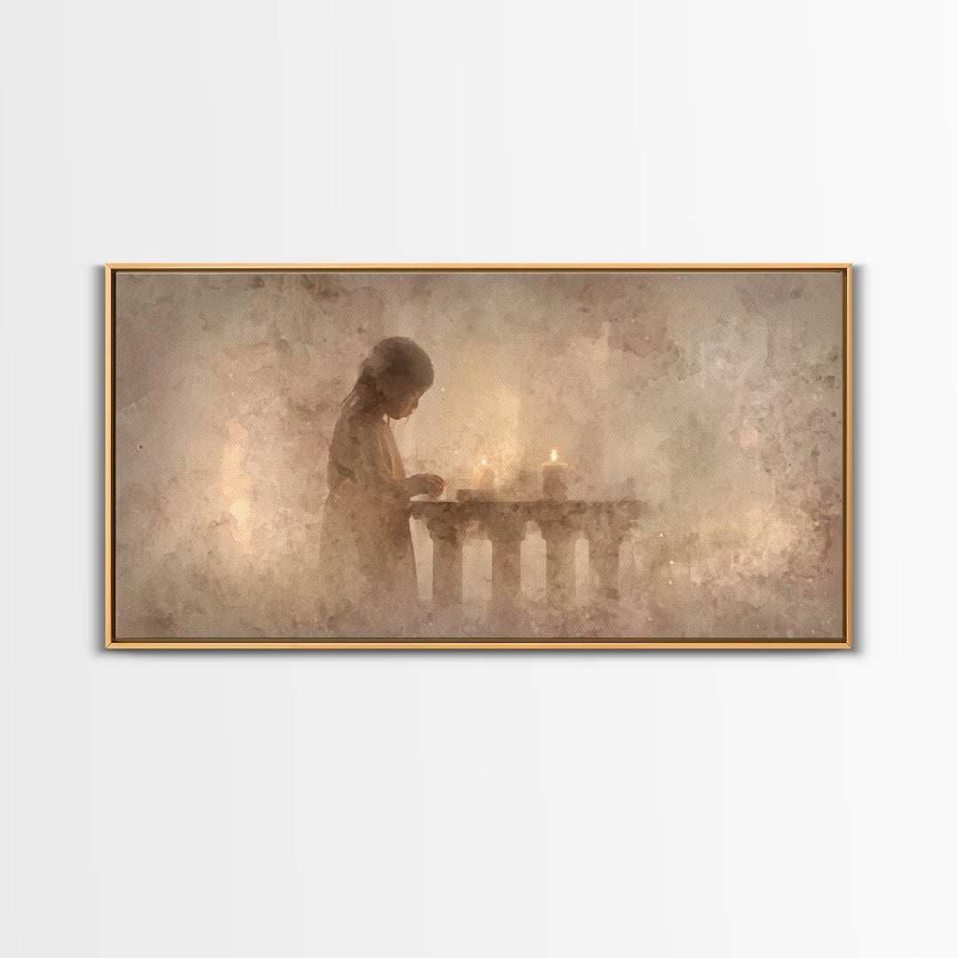 Soft Prayer Light - Framed Canvas Print - Subtle Christian Art - Christian Wall Art - Christmas Art Prints - Christian Decoration - Modern