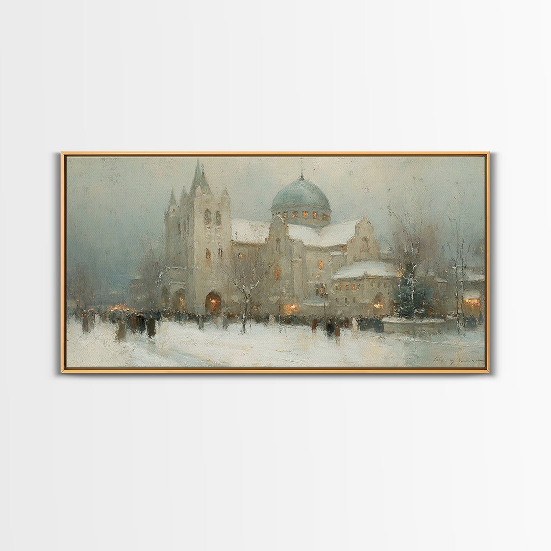Winter Chapel Peace – Framed Canvas Print – Christian Wall Art – Christmas Art Work – Christian Christmas Art – Framed Christmas Wall Art –