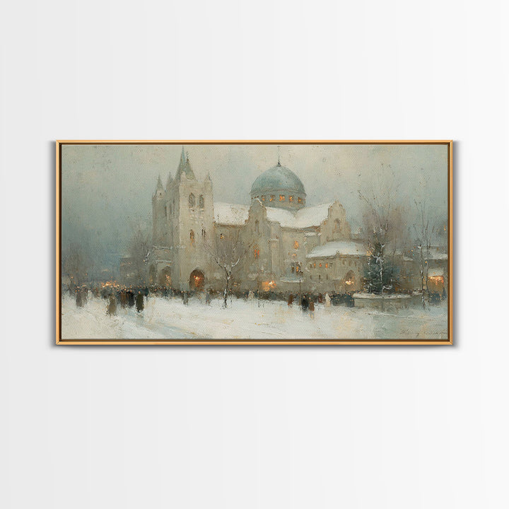 Winter Chapel Peace – Framed Canvas Print – Christian Wall Art – Christmas Art Work – Christian Christmas Art – Framed Christmas Wall Art –