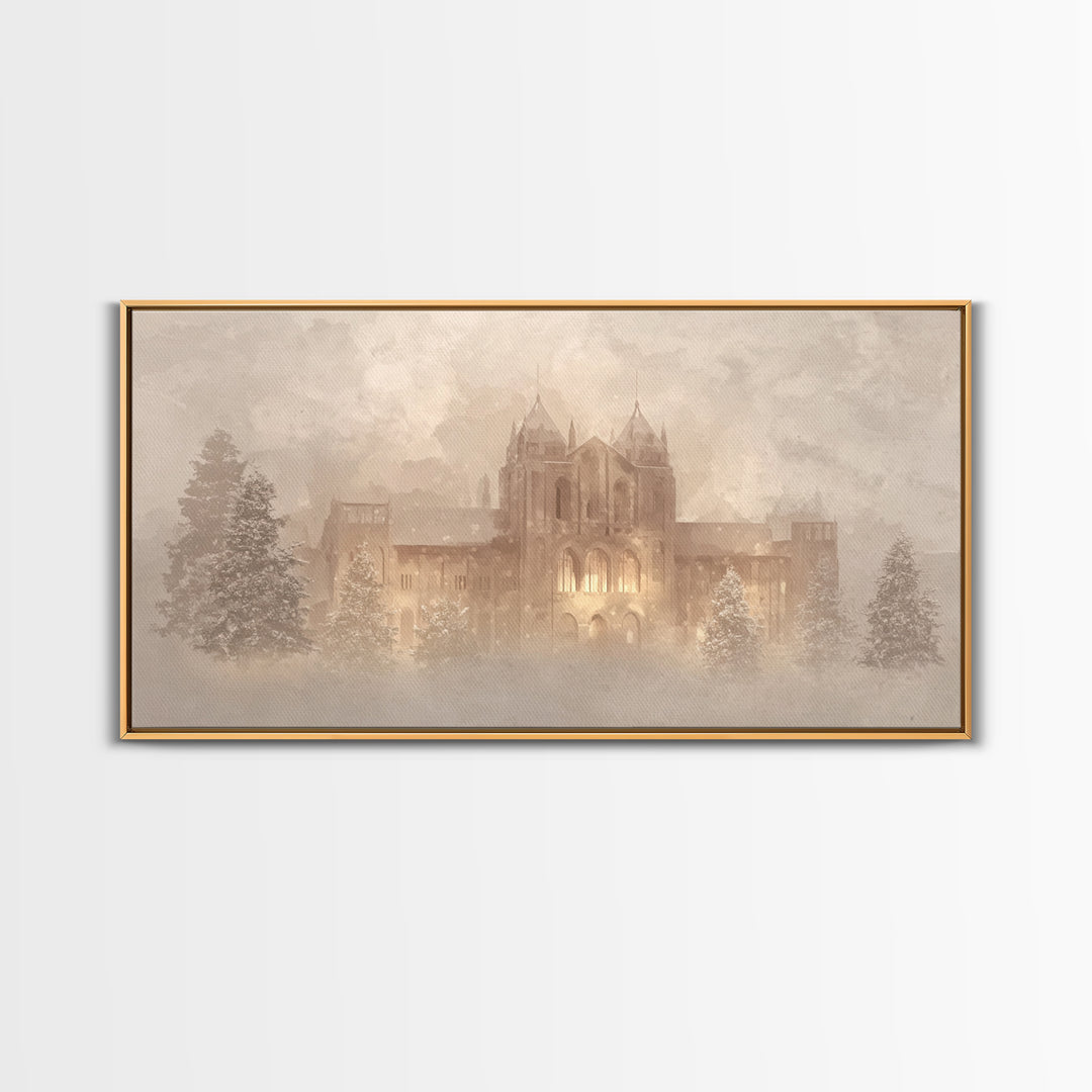 Sanctuary In Snow – Framed Canvas Print – Christian Wall Art – Vintage Christmas Art – Christian Art Canvas – Christmas Wall Art – Christia
