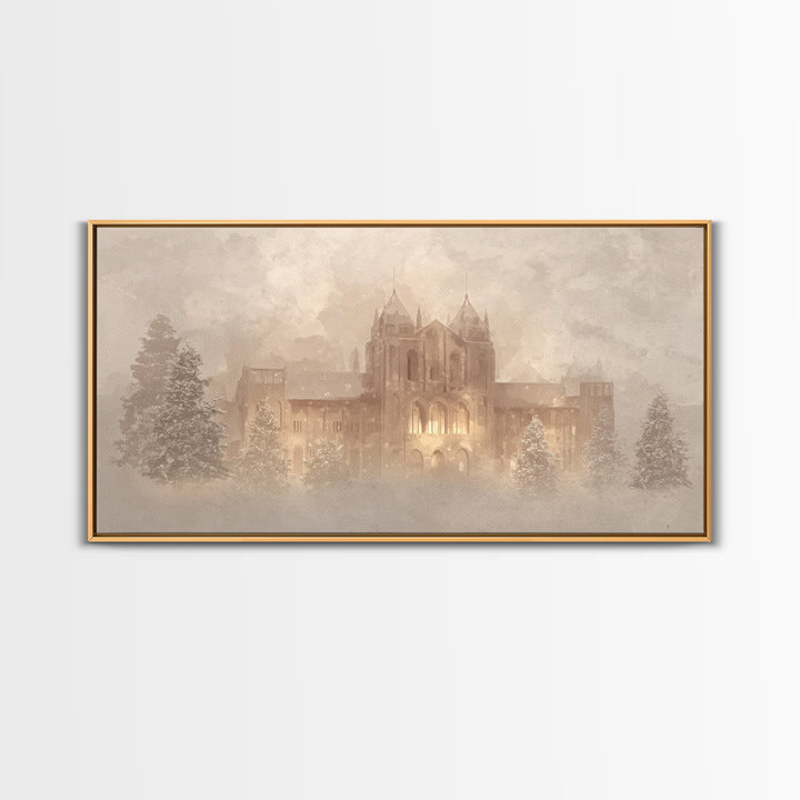 Sanctuary In Snow – Framed Canvas Print – Christian Wall Art – Vintage Christmas Art – Christian Art Canvas – Christmas Wall Art – Christia