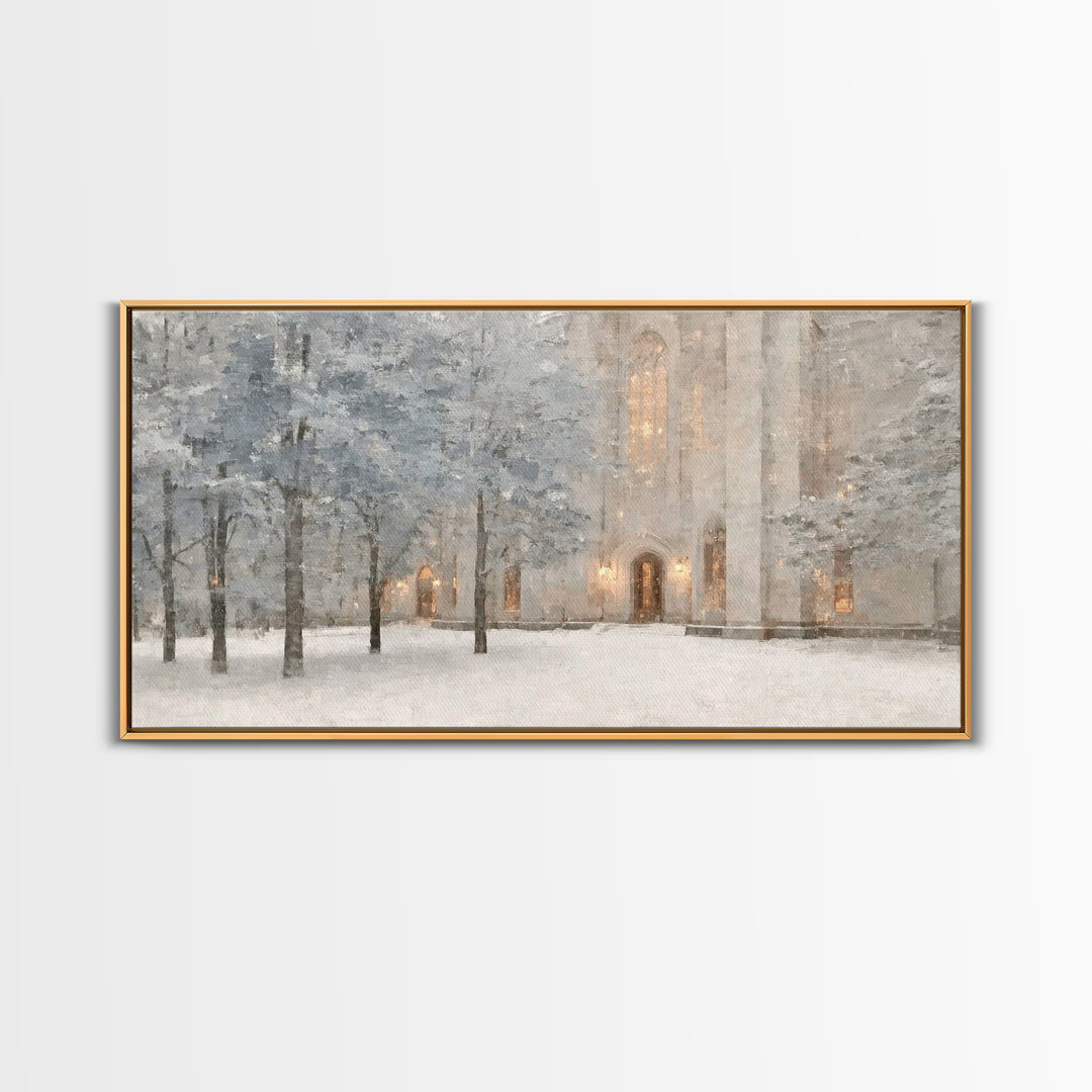 Evening Chapel Glow – Framed Canvas Print – Christian Wall Art – Christian Art Canvas – Subtle Christian Art – Christmas Art Prints – Chris