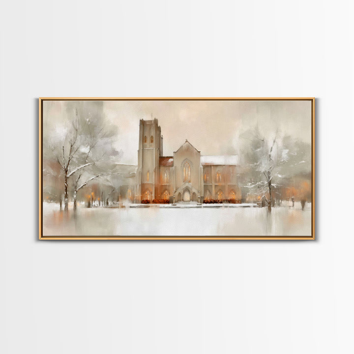 Snowbound Chapel Light | Framed Canvas Print | Christian Art Canvas | Christian Wall Art | Modern Christian Art | Christmas Wall Art | Chri