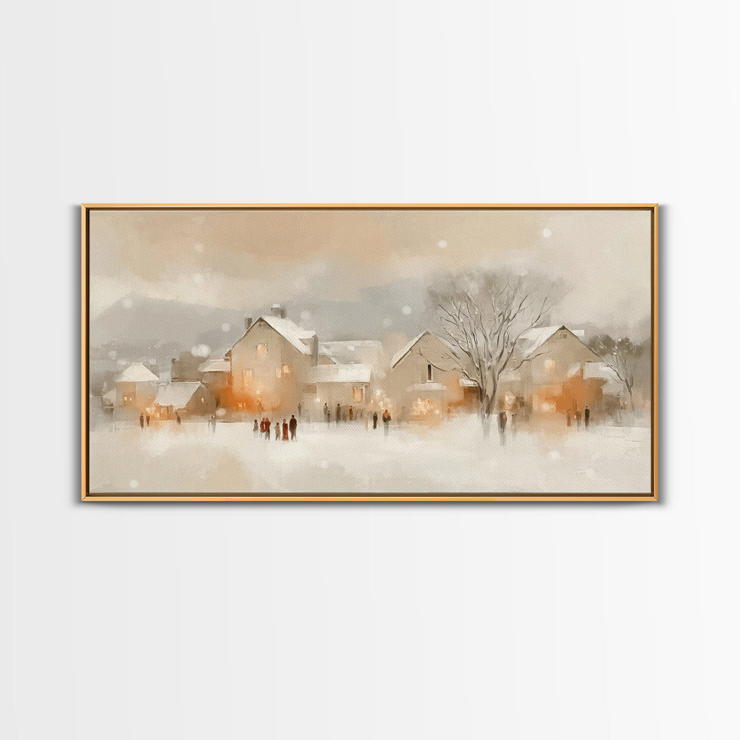 Warm Winter Village – Framed Canvas Print – Christian Christmas Art – Christmas Art Prints – Christian Wall Art – Festive Christian Decor –