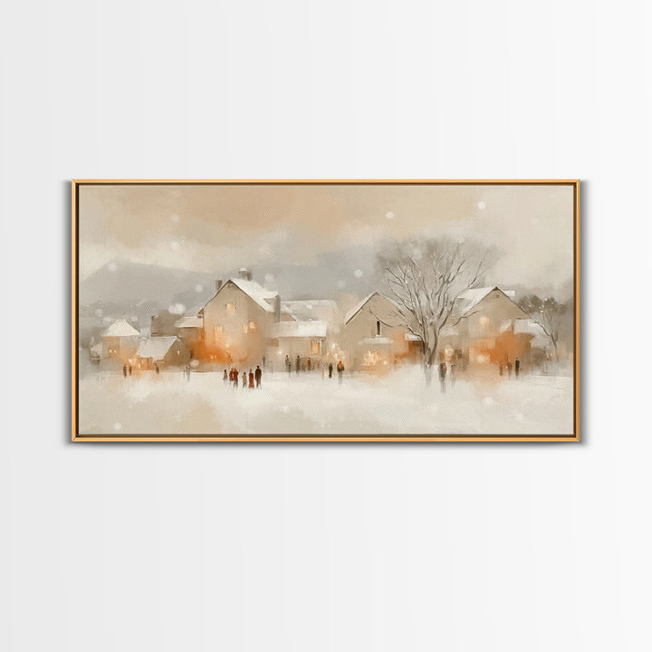 Warm Winter Village – Framed Canvas Print – Christian Christmas Art – Christmas Art Prints – Christian Wall Art – Festive Christian Decor –