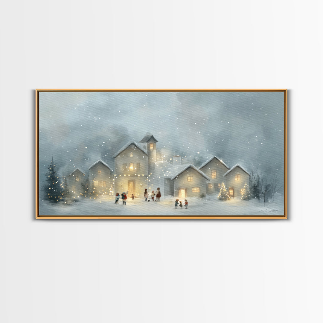 Bethlehem Village Glow – Framed Canvas Print – Christian Christmas Art – Christian Art Canvas – Christmas Canvas Wall Art – Christian Decor