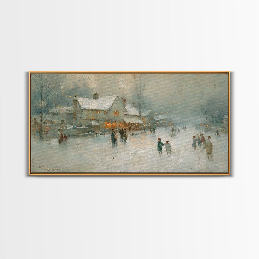 Snowy Family Gathering | Framed Canvas Print | Christmas Wall Art | Christian Art Canvas | Modern Christmas Art | Christian Christmas Decor