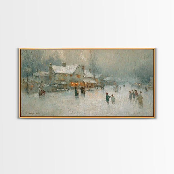 Snowy Family Gathering | Framed Canvas Print | Christmas Wall Art | Christian Art Canvas | Modern Christmas Art | Christian Christmas Decor