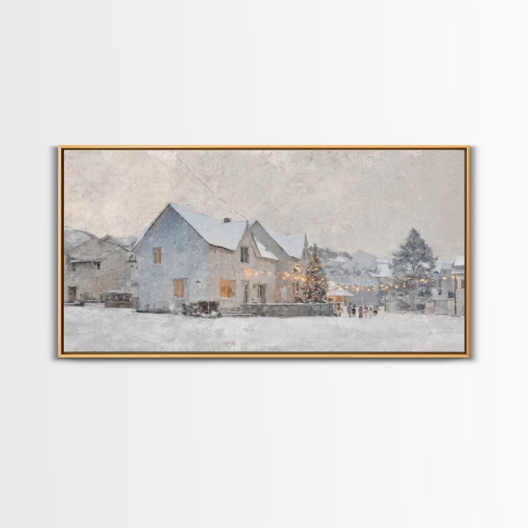 Winter Skaters Peace – Framed Canvas Print – Vintage Christmas Art – Christmas Wall Art – Christian Art Canvas – Christmas Art Prints – Chr