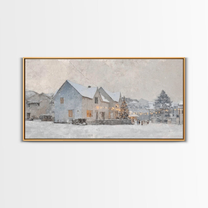 Winter Skaters Peace – Framed Canvas Print – Vintage Christmas Art – Christmas Wall Art – Christian Art Canvas – Christmas Art Prints – Chr