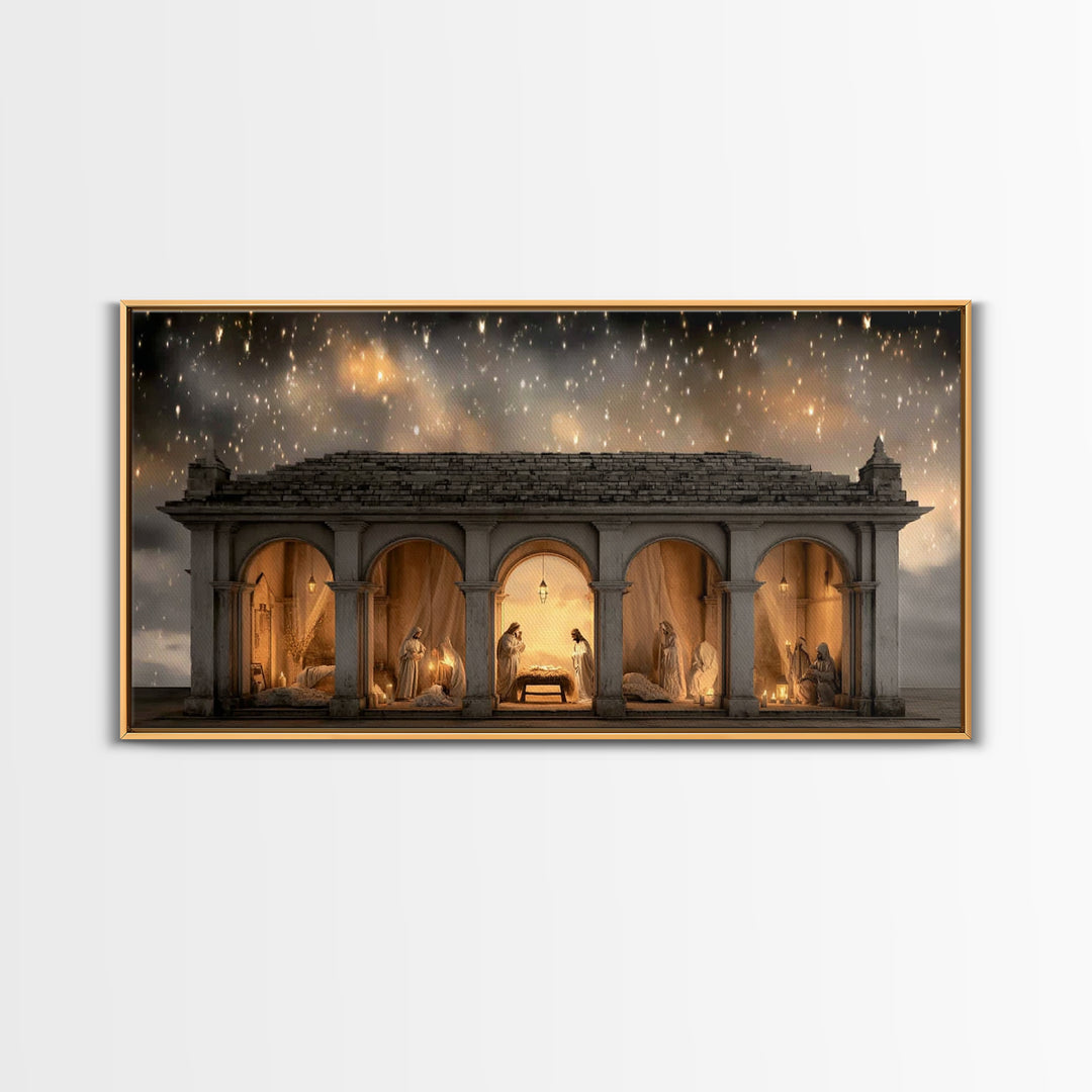 Holy Night Shelter – Framed Canvas Print – Christian Wall Art – Christian Art Canvas – Jesus Christmas Art – Christian Christmas Decor – Ch