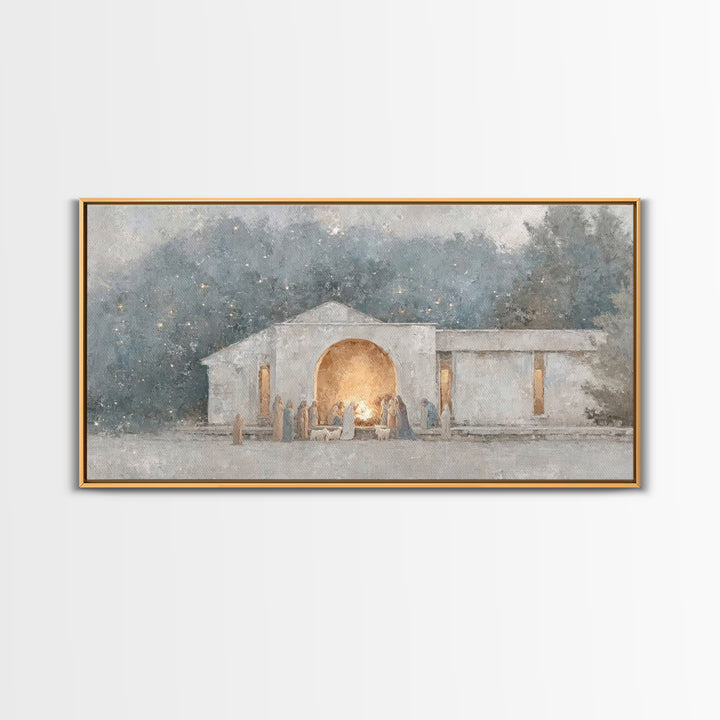 Nativity Light | Framed Canvas Print | Christian Christmas Art | Christian Wall Art | Christian Art Canvas | Folk Art Christmas | Jesus Chr