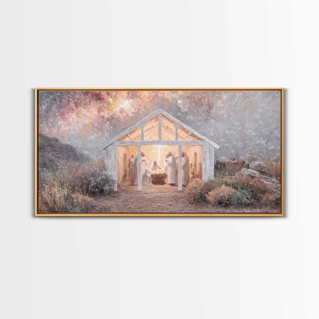 Starry Manger Light, Framed Canvas Print, Christian Christmas Art, Christian Wall Art, Christian Art Canvas, Jesus Christmas Art, Christmas