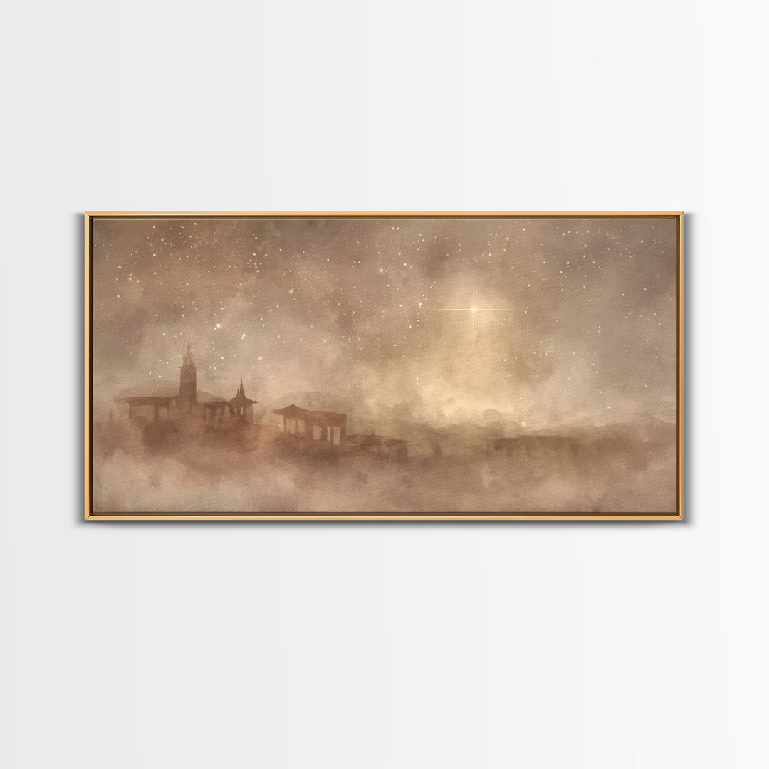Midnight Bethlehem – Framed Canvas Print – Christian Art Canvas – Moody Christmas Art – Christian Wall Art – Christmas Art – Christian Chri