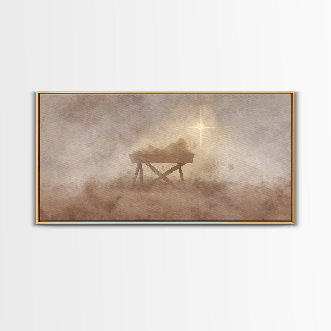 Holy Manger – Framed Canvas Print – Christian Art Canvas – Christian Wall Art – Moody Christmas Art – Christmas Art Prints – Christian Gift