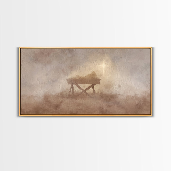 Holy Manger – Framed Canvas Print – Christian Art Canvas – Christian Wall Art – Moody Christmas Art – Christmas Art Prints – Christian Gift
