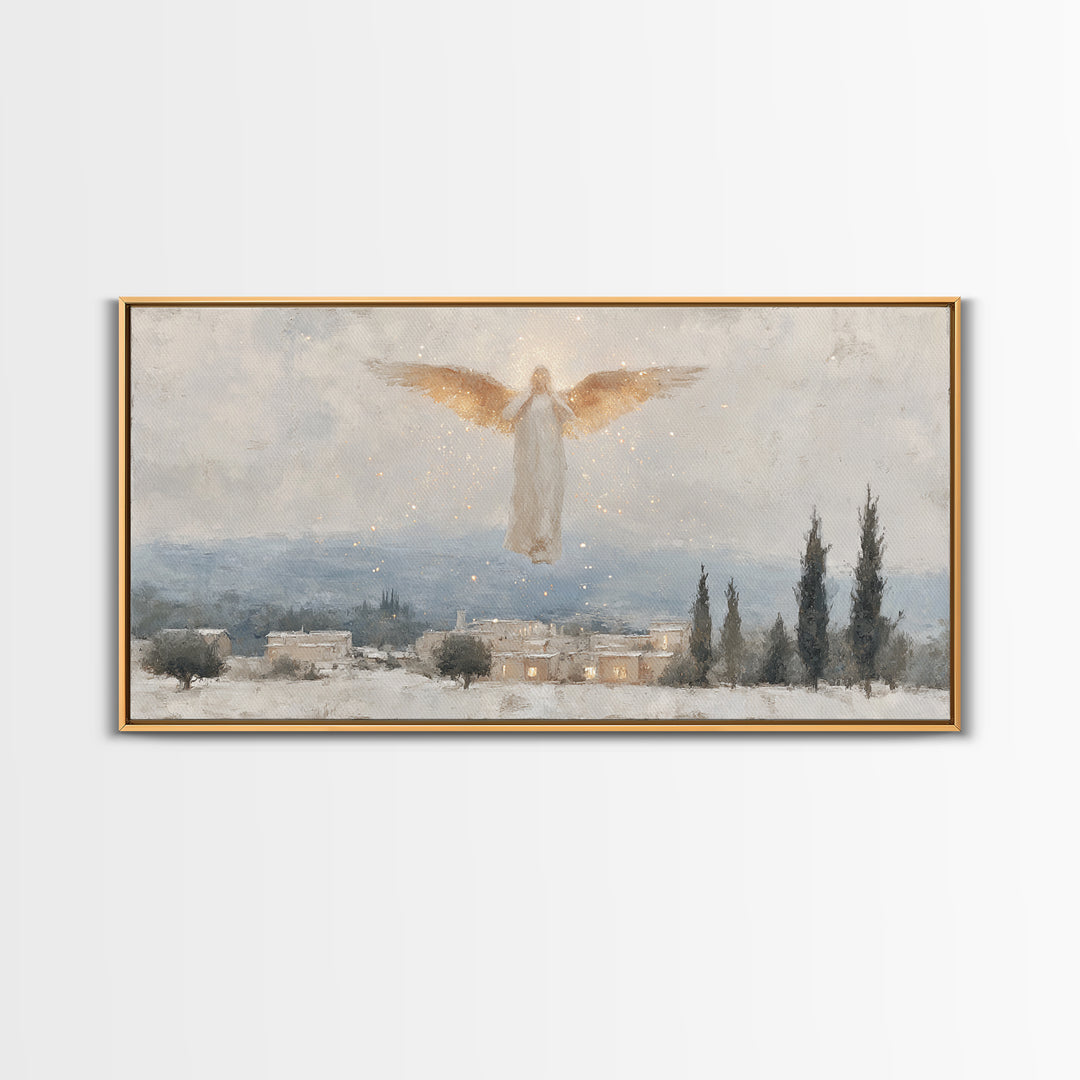 Angel’s Herald – Framed Canvas Print – Christian Christmas Art – Christmas Wall Art – Modern Christian Painting – Christian Art Gift – Chri