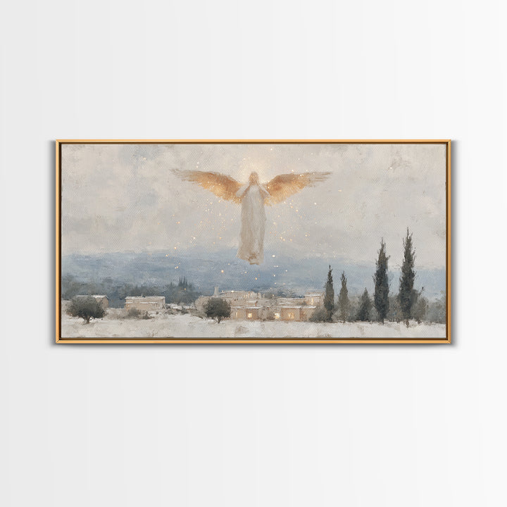 Angel’s Herald – Framed Canvas Print – Christian Christmas Art – Christmas Wall Art – Modern Christian Painting – Christian Art Gift – Chri