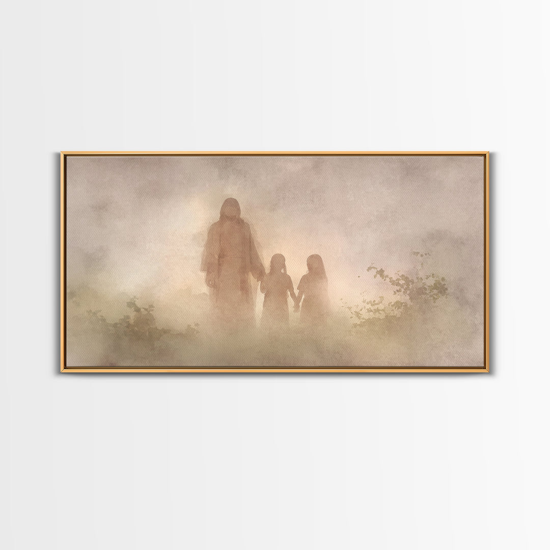 Sacred Morning Haze – Framed Canvas Print – Christian Wall Art – Minimalist Christian Art – Jesus Painting – Subtle Christian Art – Christi