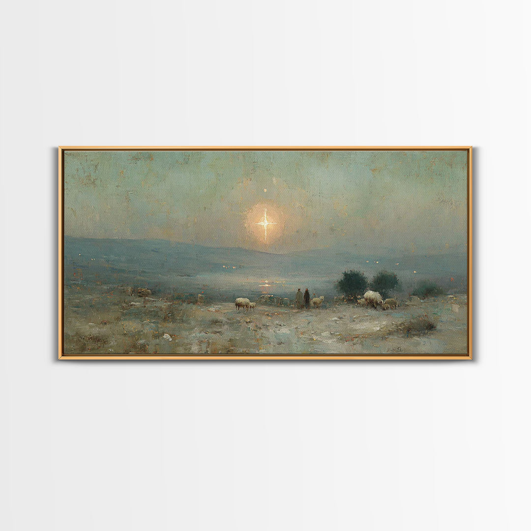 Shepherds Of Dawn – Framed Canvas Print – Christian Christmas Art – Christmas Wall Art – Jesus Painting – Christian Art Canvas – Vintage Ch