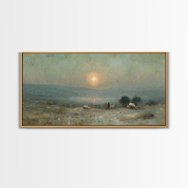 Shepherds Of Dawn – Framed Canvas Print – Christian Christmas Art – Christmas Wall Art – Jesus Painting – Christian Art Canvas – Vintage Ch