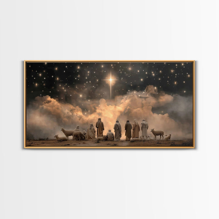 Shepherds Beneath Heaven | Framed Canvas Print | Christian Christmas Art | Christmas Wall Art | Jesus Christmas Art | Christian Art Canvas