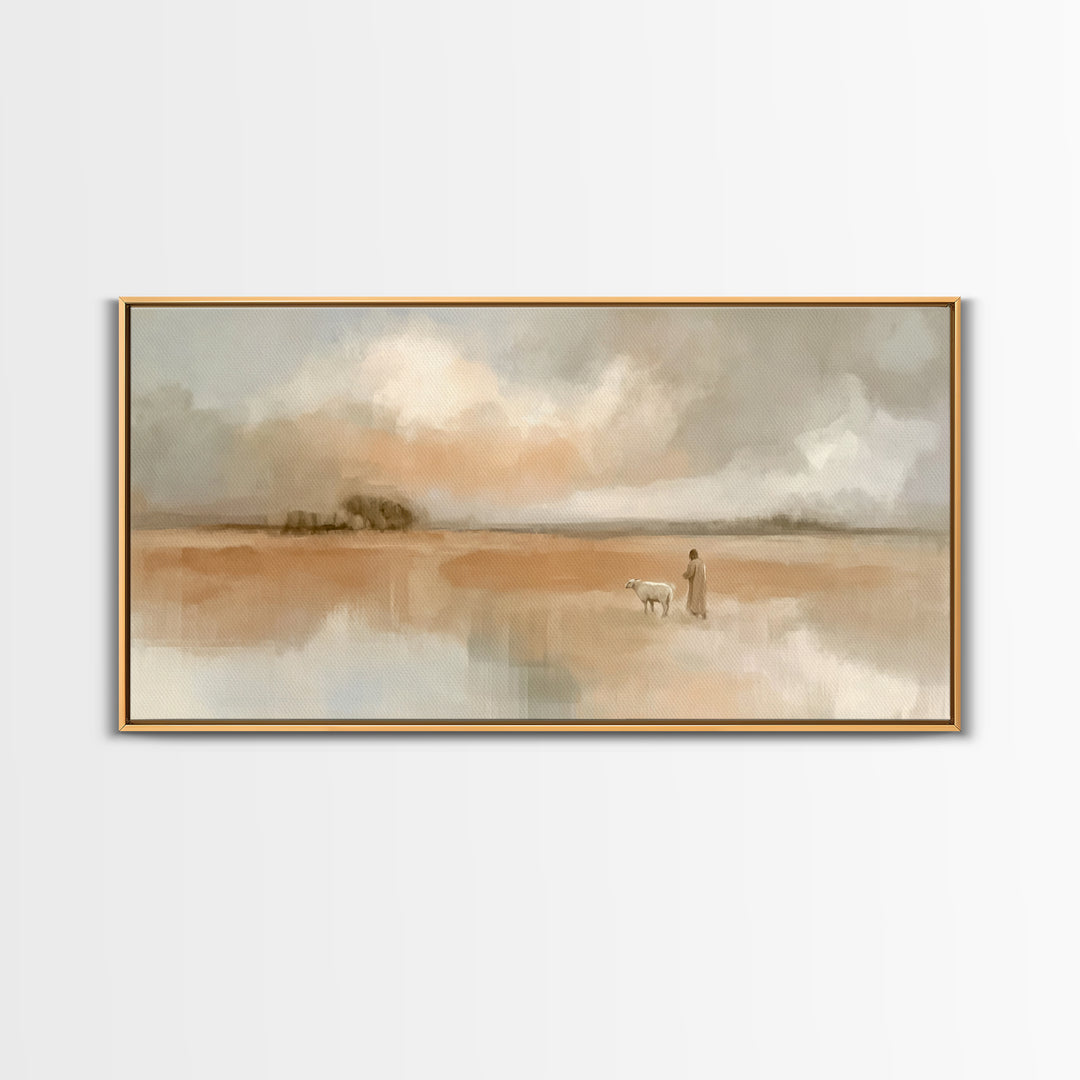 Quiet Pasture Peace | Framed Canvas Print | Minimalist Christian Art | Christian Wall Art | Subtle Christian Art | Jesus Painting