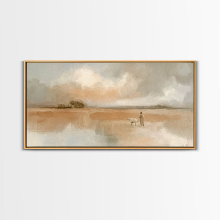 Quiet Pasture Peace | Framed Canvas Print | Minimalist Christian Art | Christian Wall Art | Subtle Christian Art | Jesus Painting