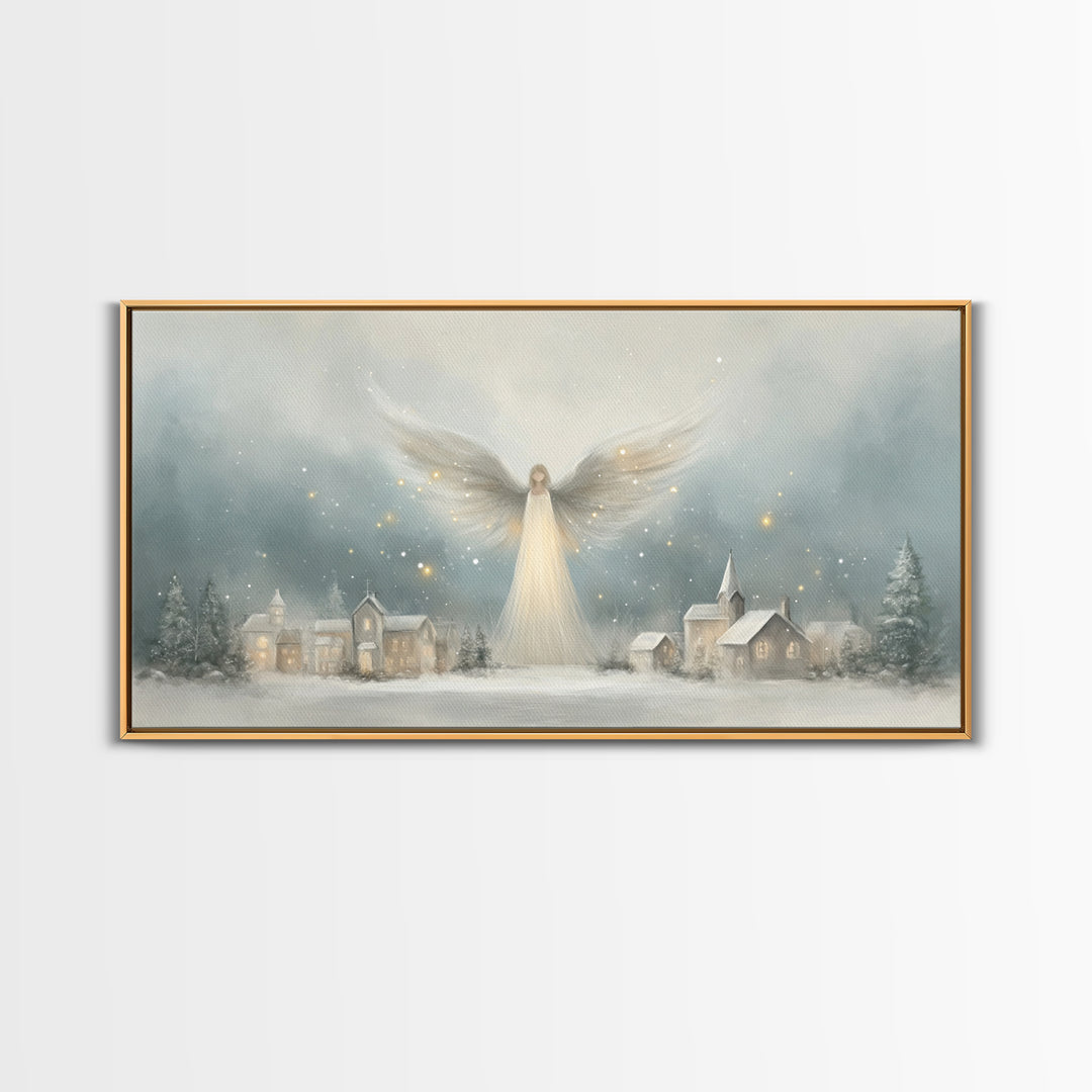 Heaven’s Guardian – Framed Canvas Print – Christian Christmas Art – Christmas Art Framed – Christian Art Canvas – Subtle Christian Painting