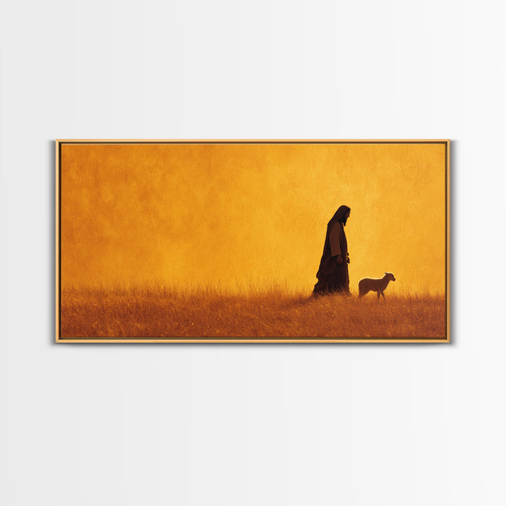 Golden Shepherd Light – Framed Canvas Print – Jesus Painting – Christian Wall Art – Christian Art Canvas – Modern Christian Art – Christian