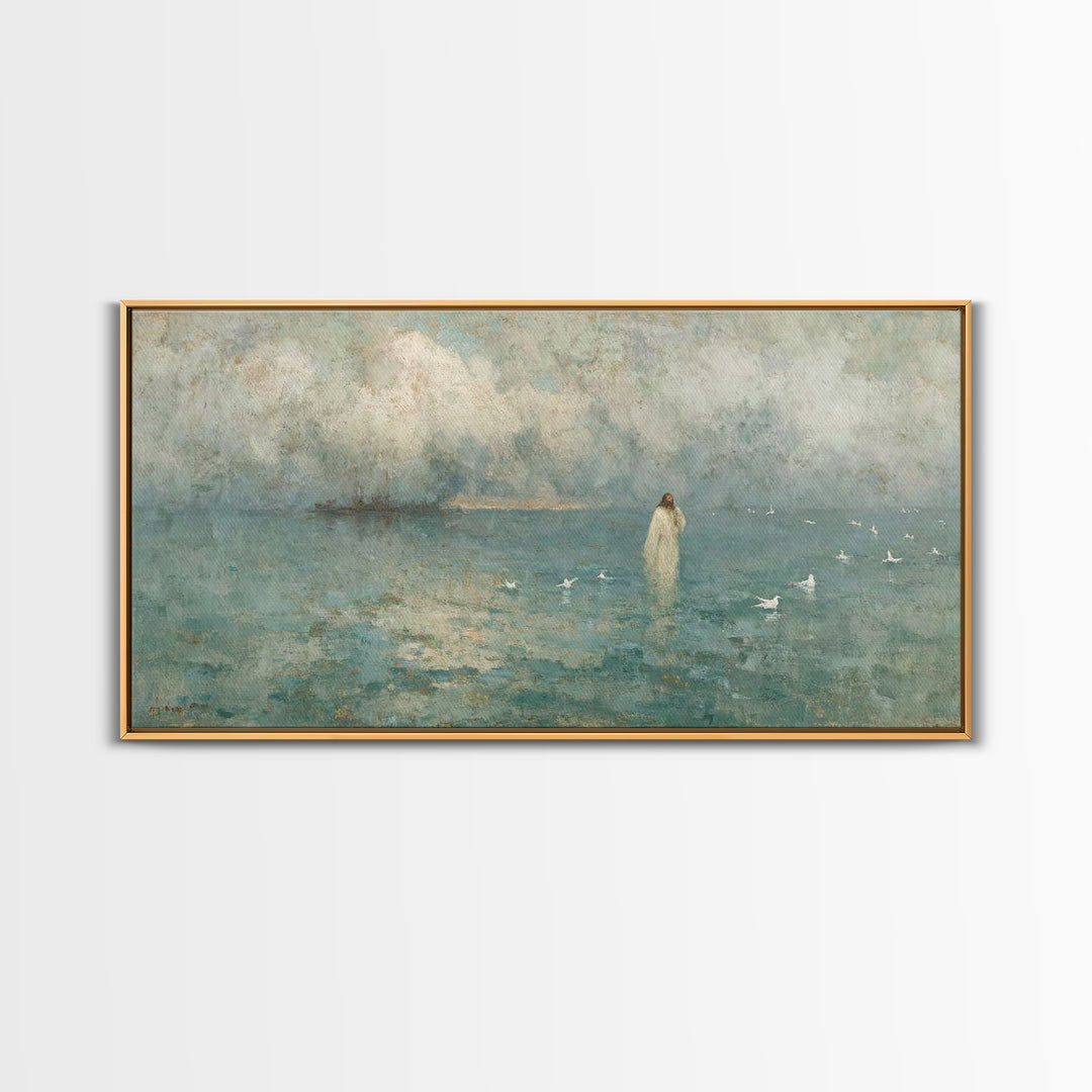 Sea Of Mercy – Framed Canvas Print – Christian Art Canvas – Jesus Painting – Modern Christian Art – Blue Christian Art – Christian Wall Art
