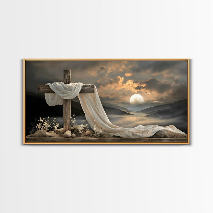 Cross At Sunset | Framed Canvas Print | Christian Art Canvas | Christian Christmas Art | Vintage Christian Art | Christian Wall Art | Chris