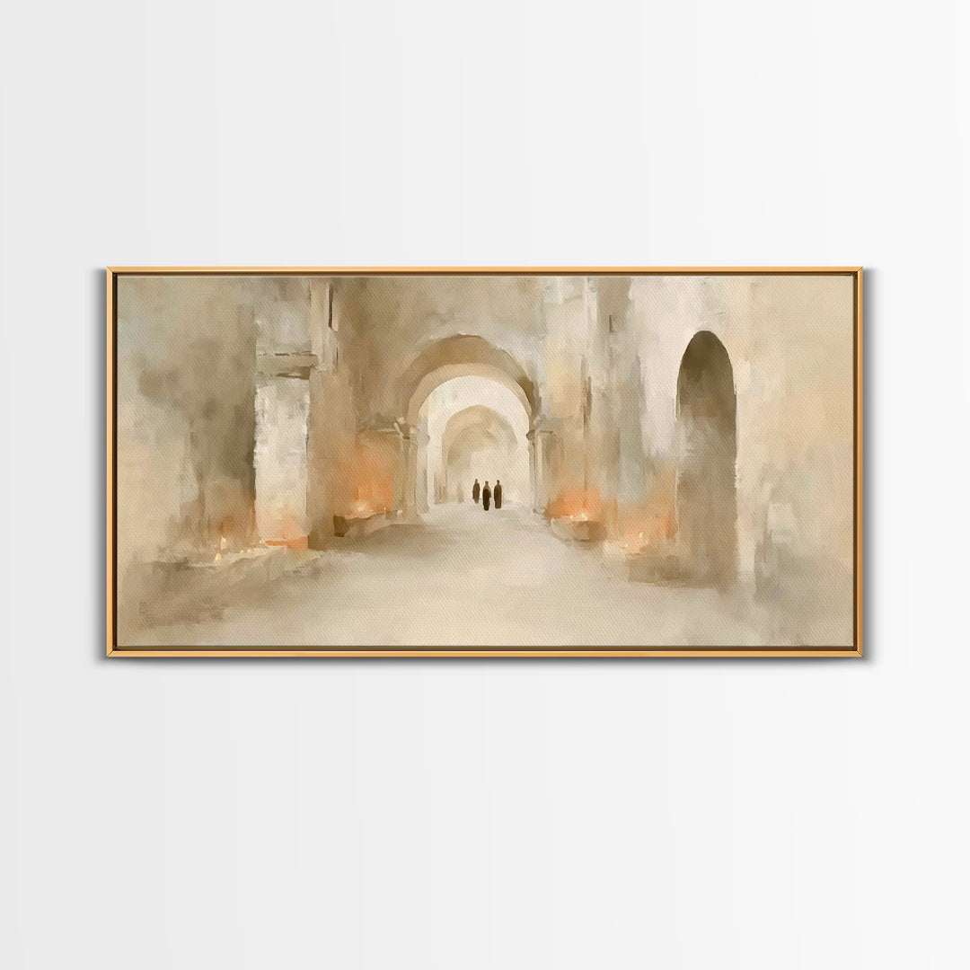 Quiet Cloister Path, Framed Canvas Print, Christian Art Canvas, Christian Wall Art, Minimalist Christian Art, Christian Painting, Christian