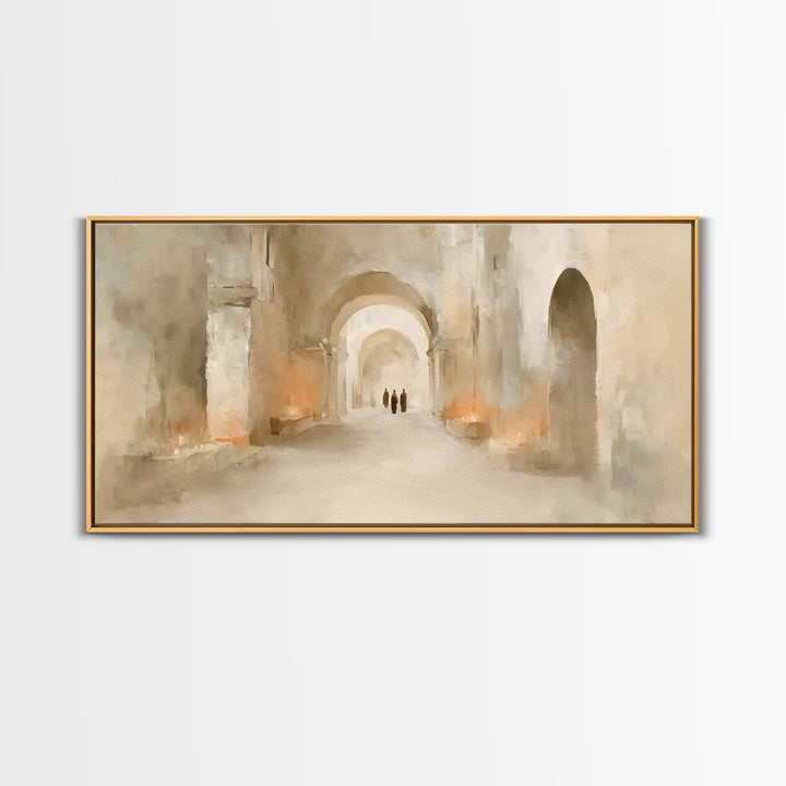 Quiet Cloister Path, Framed Canvas Print, Christian Art Canvas, Christian Wall Art, Minimalist Christian Art, Christian Painting, Christian