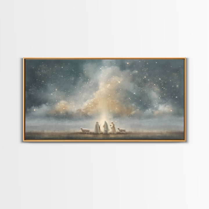 Starry Night Shepherds - Framed Canvas Print - Christian Wall Art - Christmas Art - Christian Art Canvas - Jesus Painting - Faith