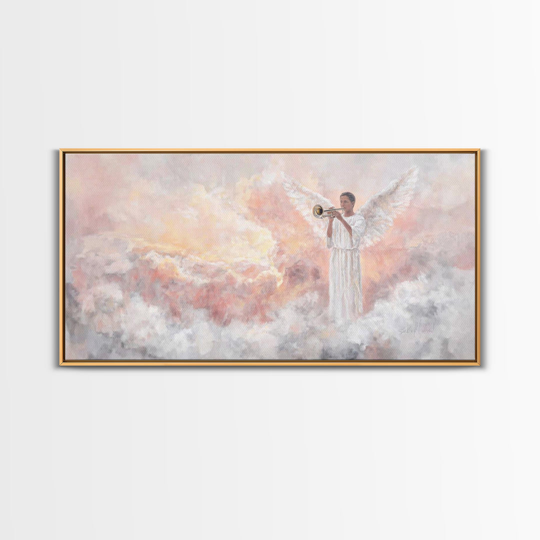 Angel In Sunrise - Framed Canvas Print - Christian Art Canvas - Christian Wall Art - Jesus Painting - Christian Christmas Art - Faith
