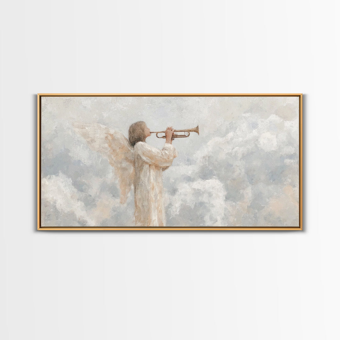 Soft Trumpet Grace, Framed Canvas Print, Christian Wall Art, Christian Christmas Art, Christian Art Canvas, Christmas Art, Christian Art