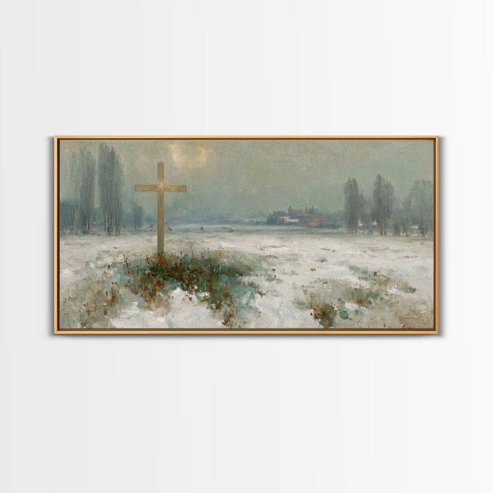 Silent Redemption – Framed Canvas Print – Christian Art Canvas – Vintage Christian Art – Christian Wall Art – Moody Christmas Art