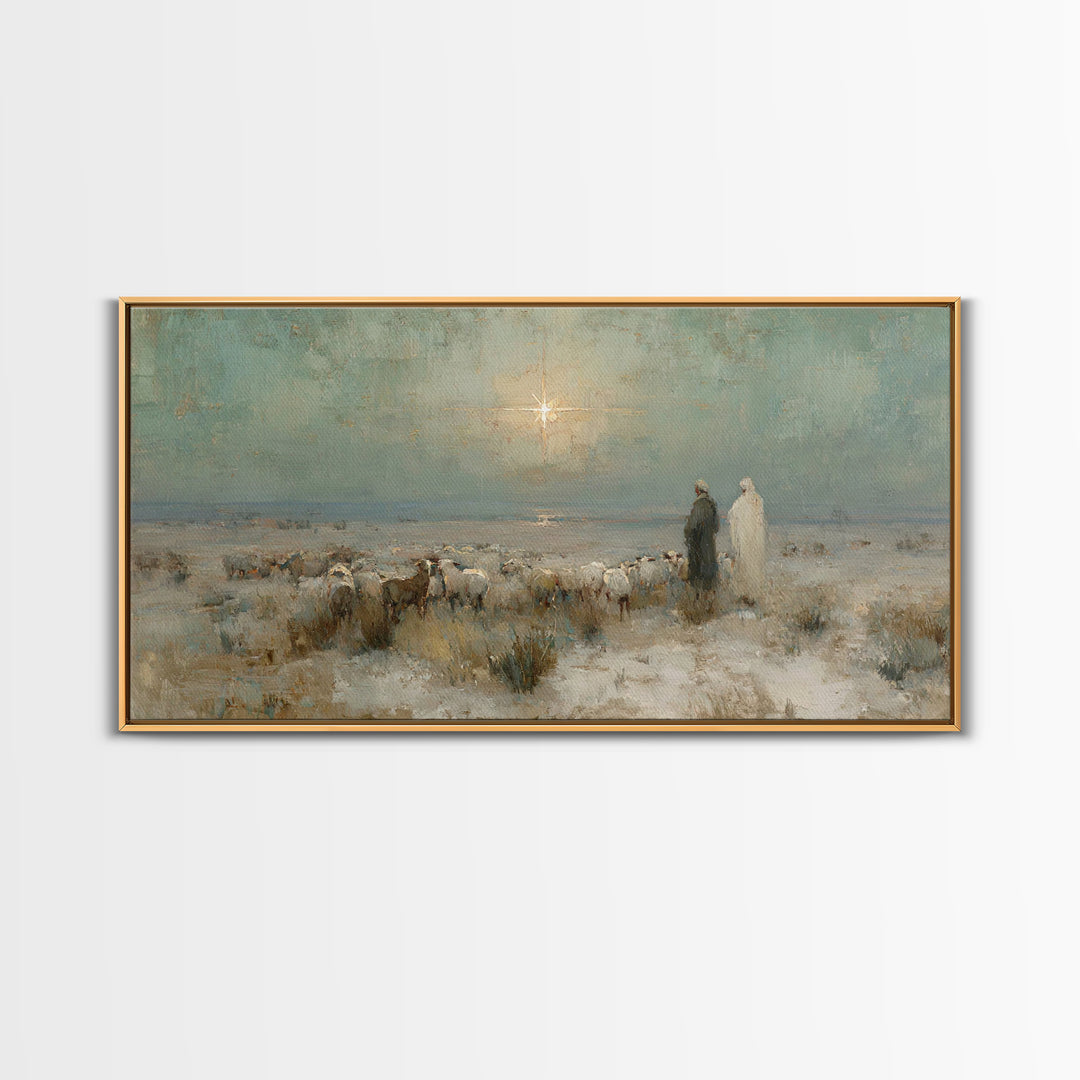 Shepherds And Glory , Framed Canvas Print, Christian Art Canvas, Christian Wall Art, Christian Christmas Art, Christmas Decor, Jesus Painti