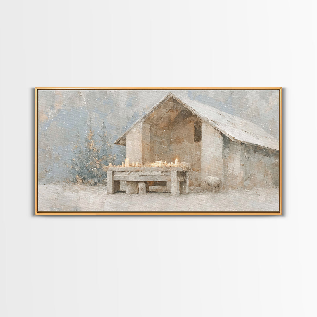 Silent Manger Light – Framed Canvas Print – Christian Wall Art – Christian Art Canvas – Christmas Art – Vintage Christmas Art – Christian D