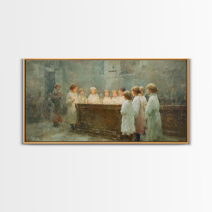 Little Lights Gathered – Framed Canvas Print – Christian Christmas Art – Christmas Wall Art – Christian Art Print – Vintage Christmas Art –
